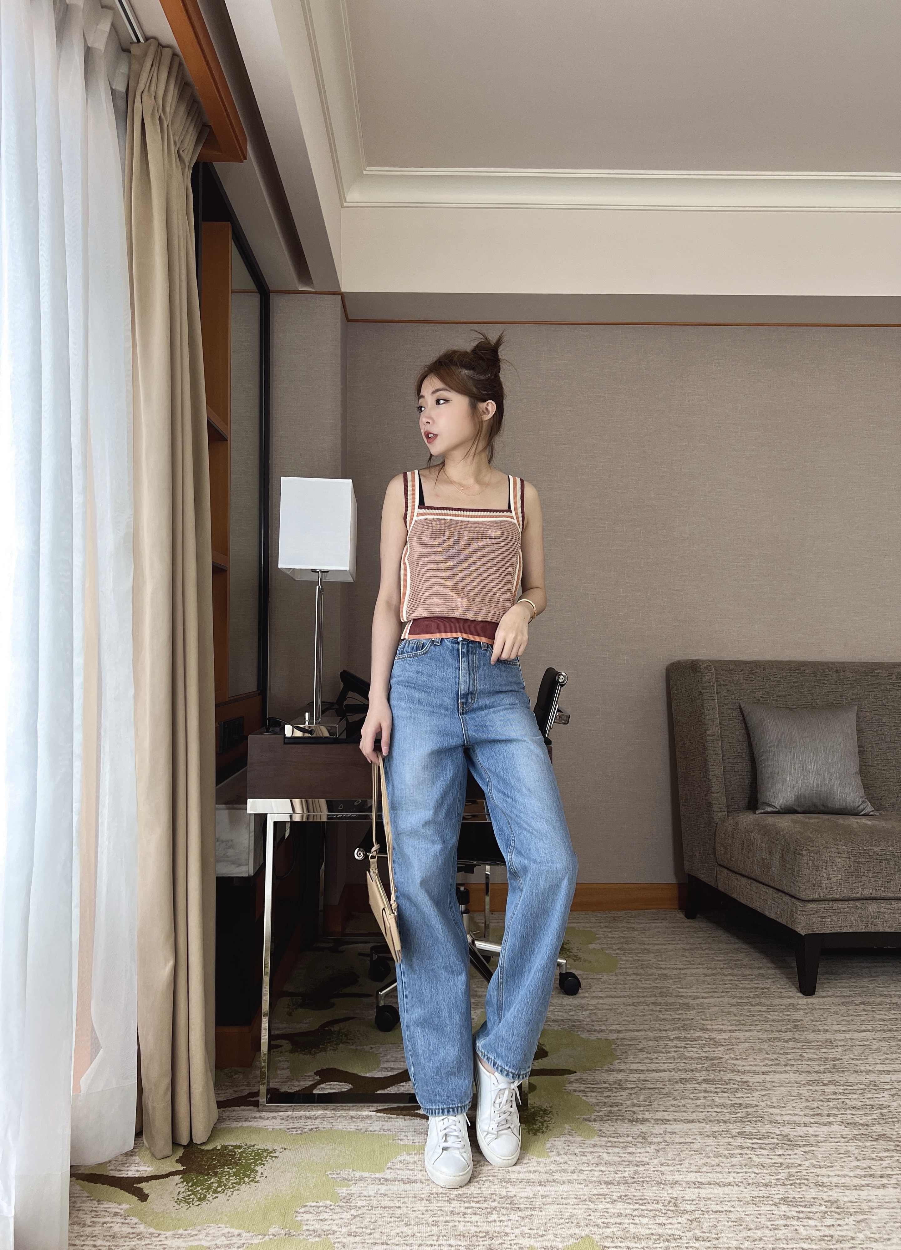 時髦配色設計感條紋針織背心