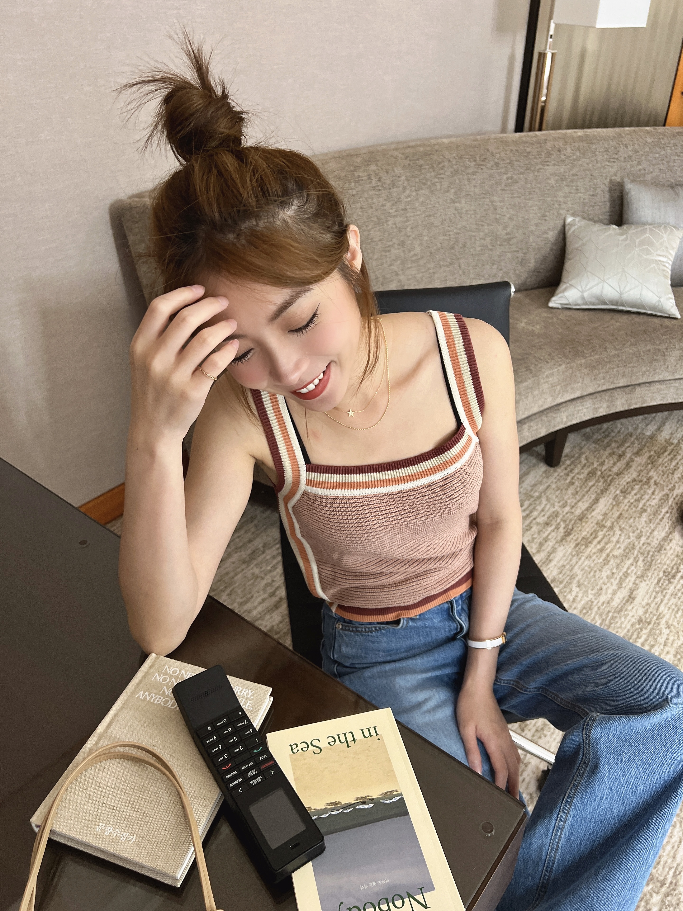 時髦配色設計感條紋針織背心