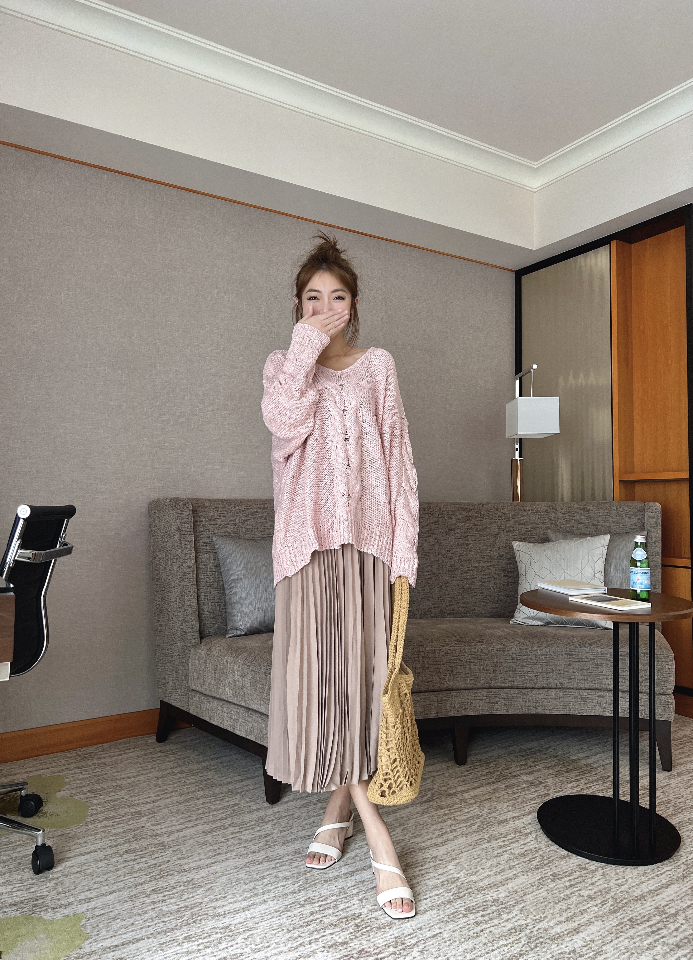 質感設計櫃可可粉百摺裙