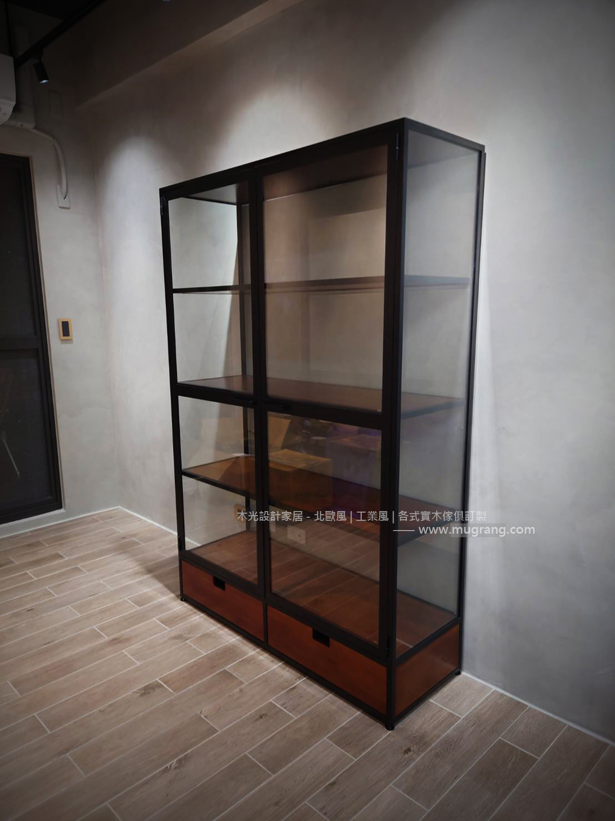LOFT實木玻璃收納展示櫃-CA0168