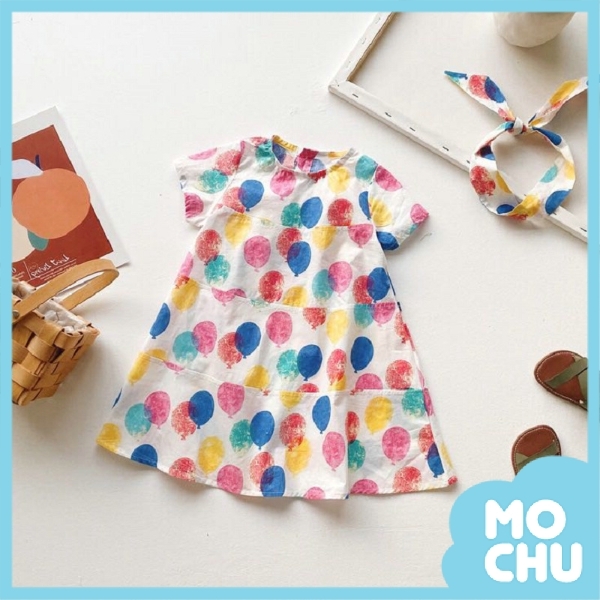 彩虹氣球短袖連衣裙