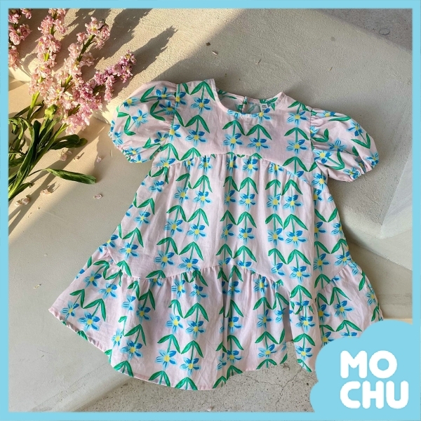 樹葉花朵短袖連衣裙(兩色)