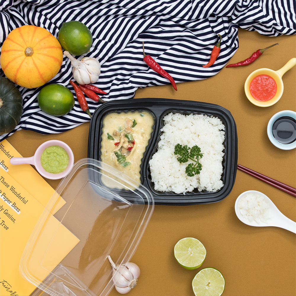 塑膠長方型便當盒 二分格 700ml 19號