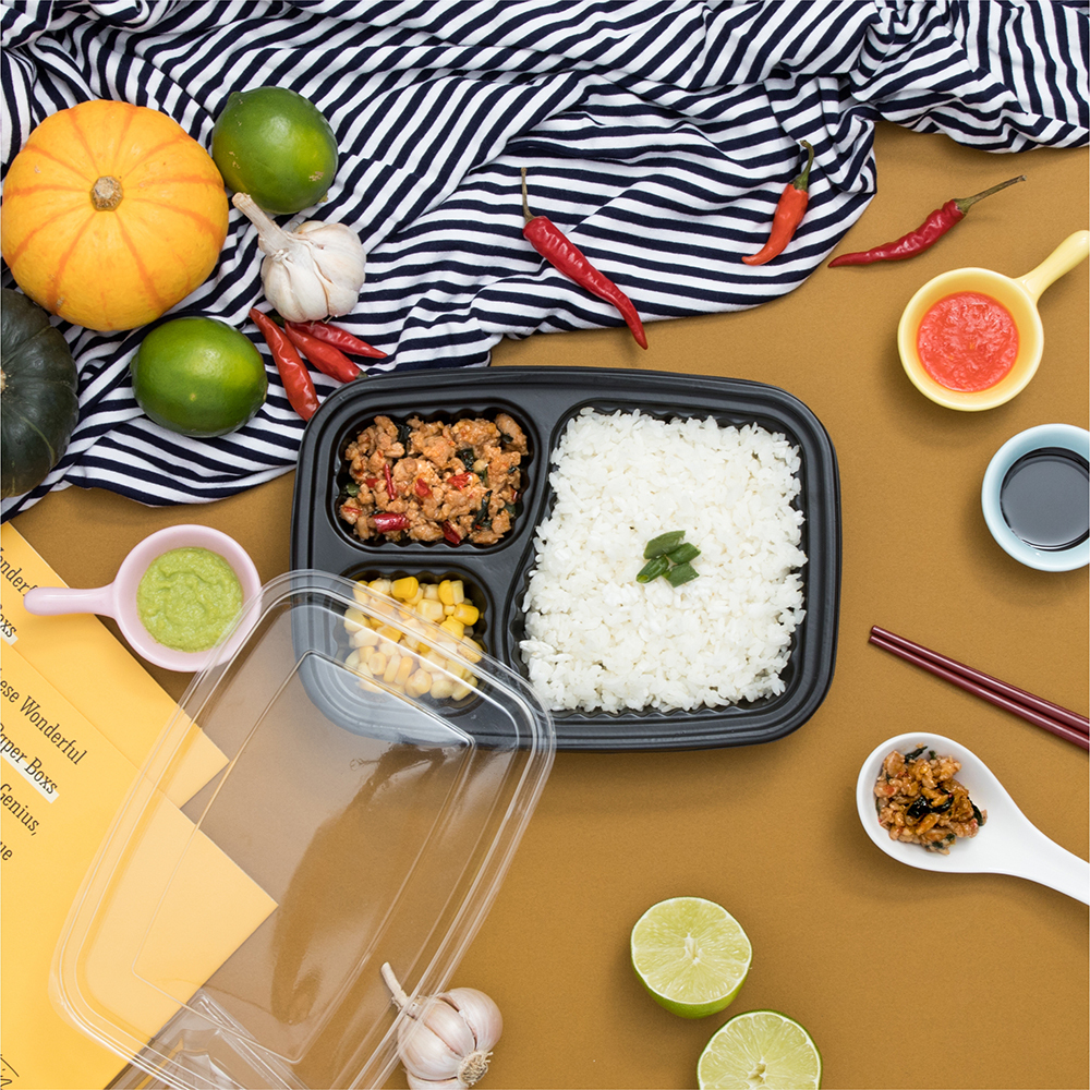 塑膠長方型便當盒 三分格 700ml 20號