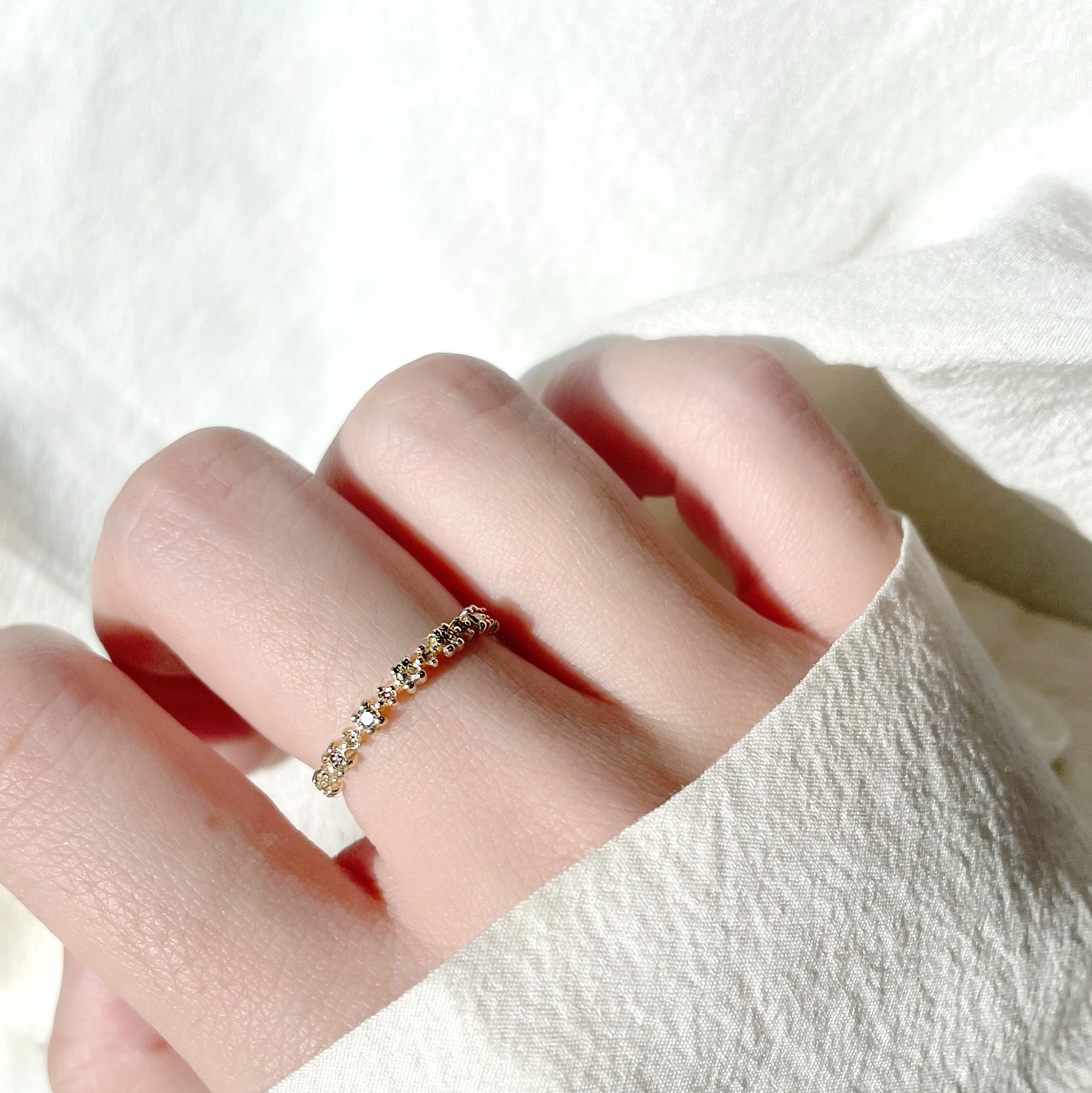 14K半圈方菱真鑽戒指