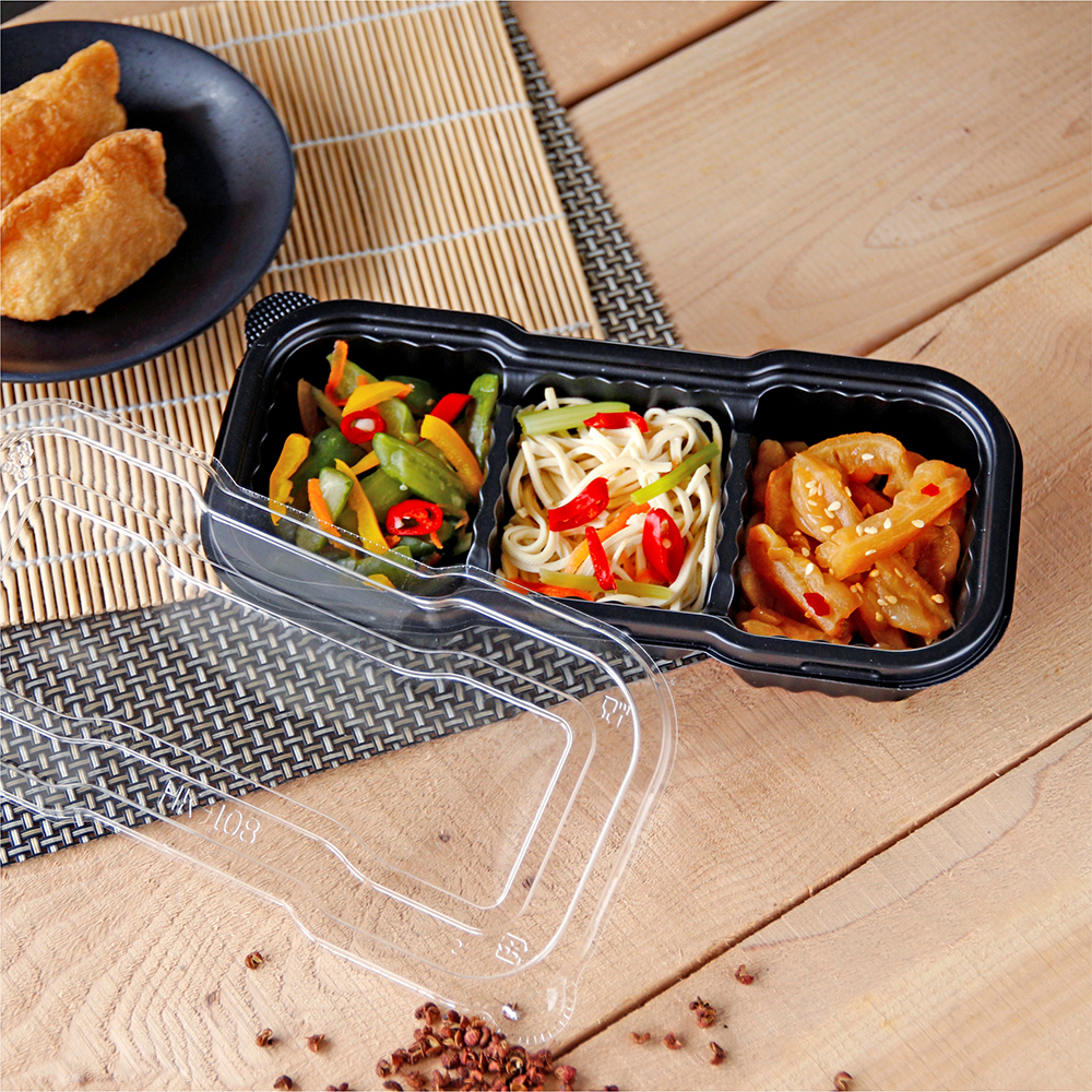 塑膠長方型便當盒 三分格 500ml 32號