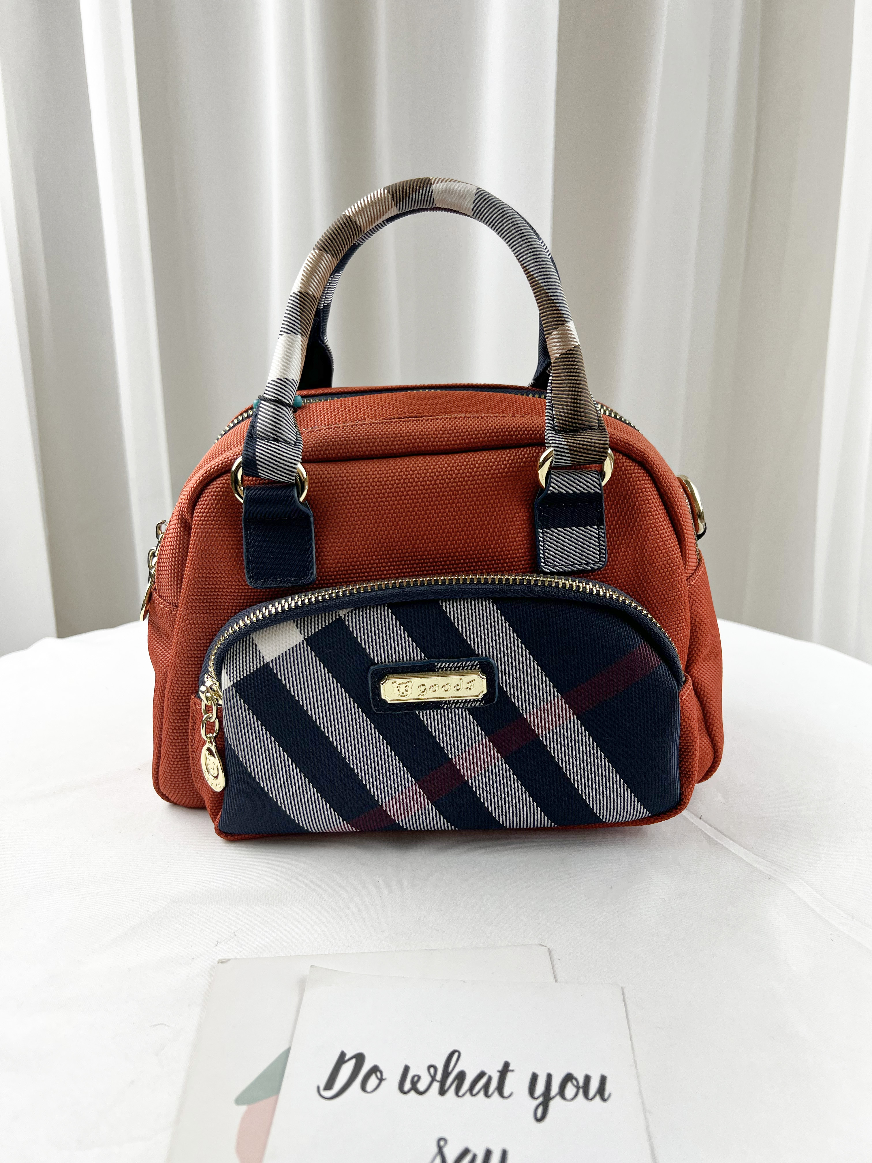 GOODS 橘格紋拼色手提包 / 側背包  #2647