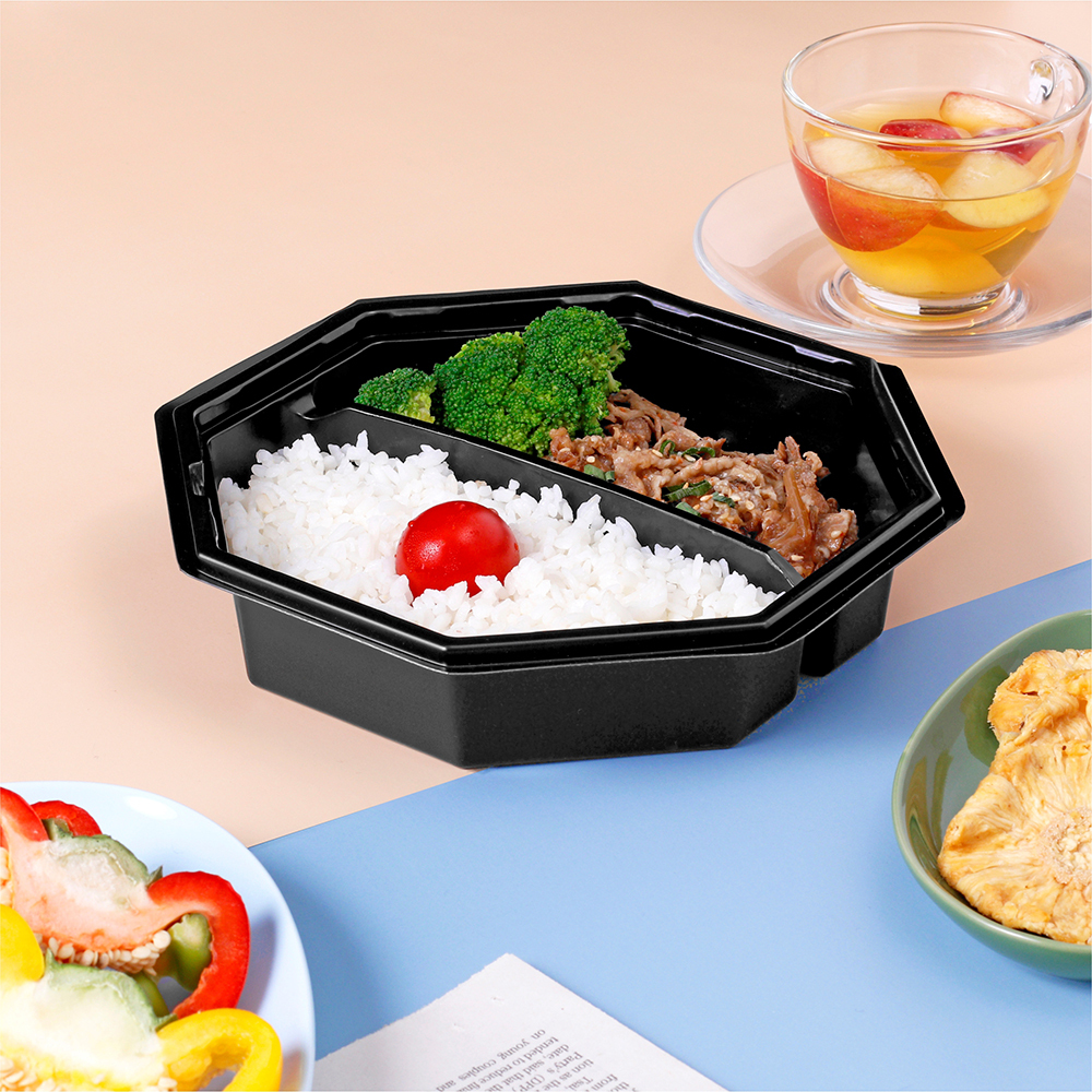 塑膠八角型便當盒 二分格 800ml 34號