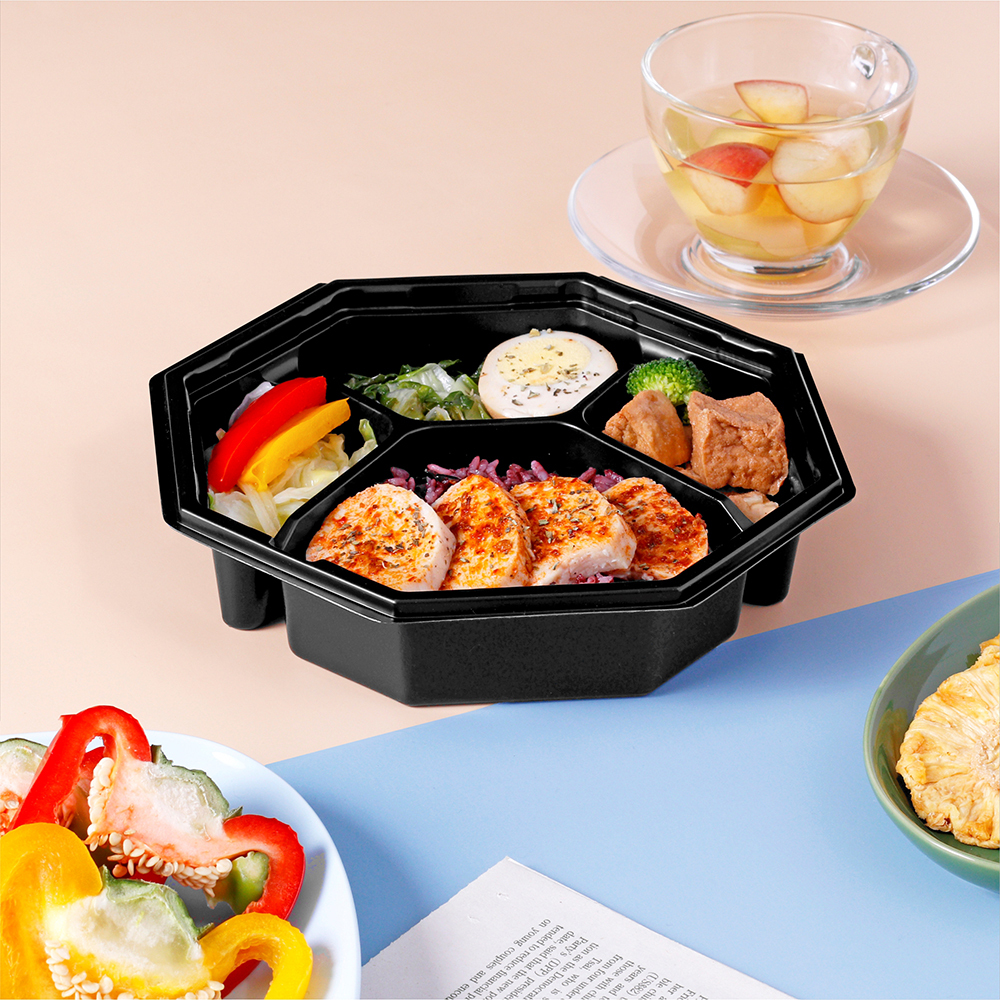 塑膠八角型便當盒 四分格 800ml 36號