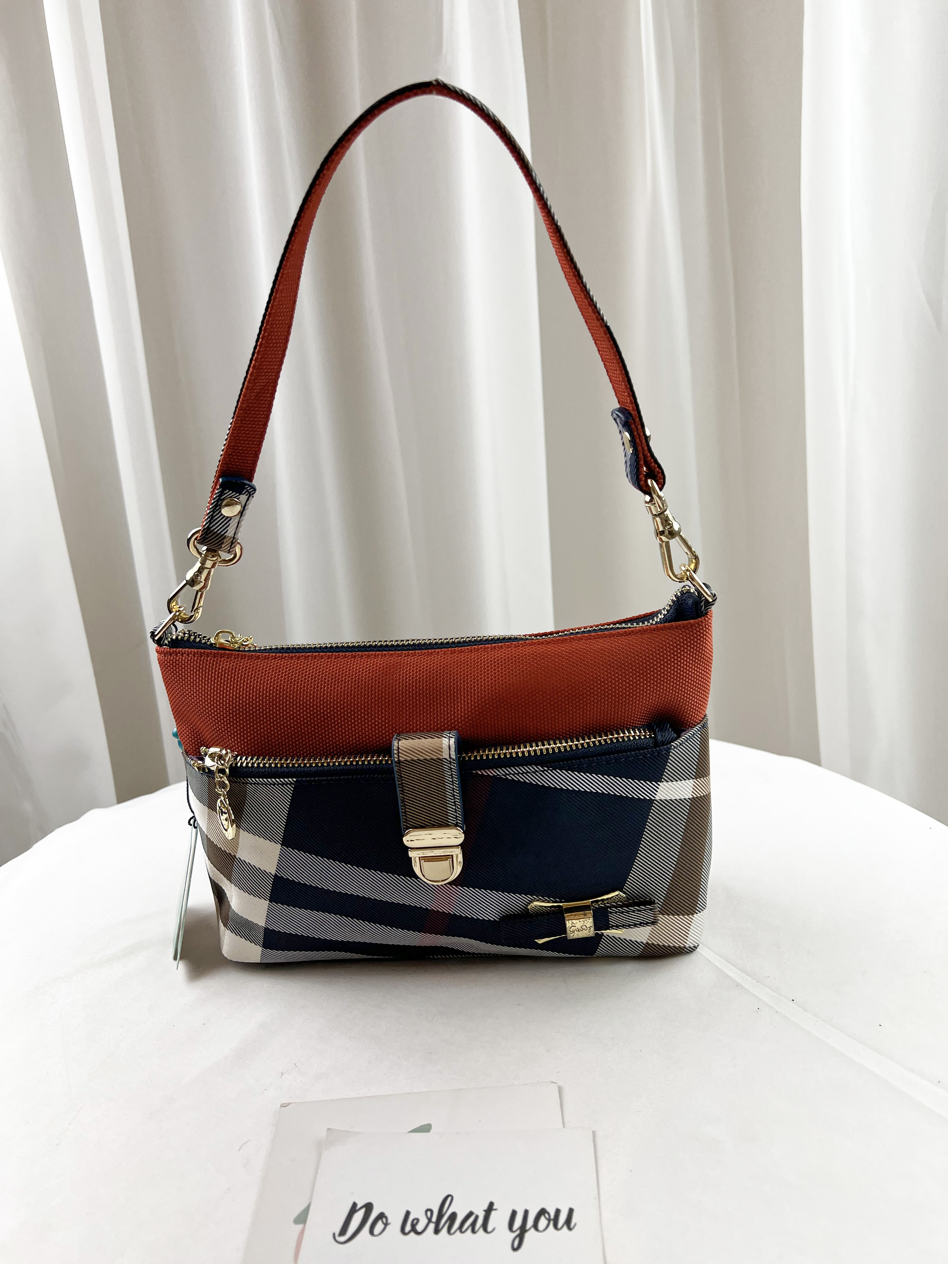 GOODS 橘格紋拼色防潑水肩背包 / 側背包  #1924