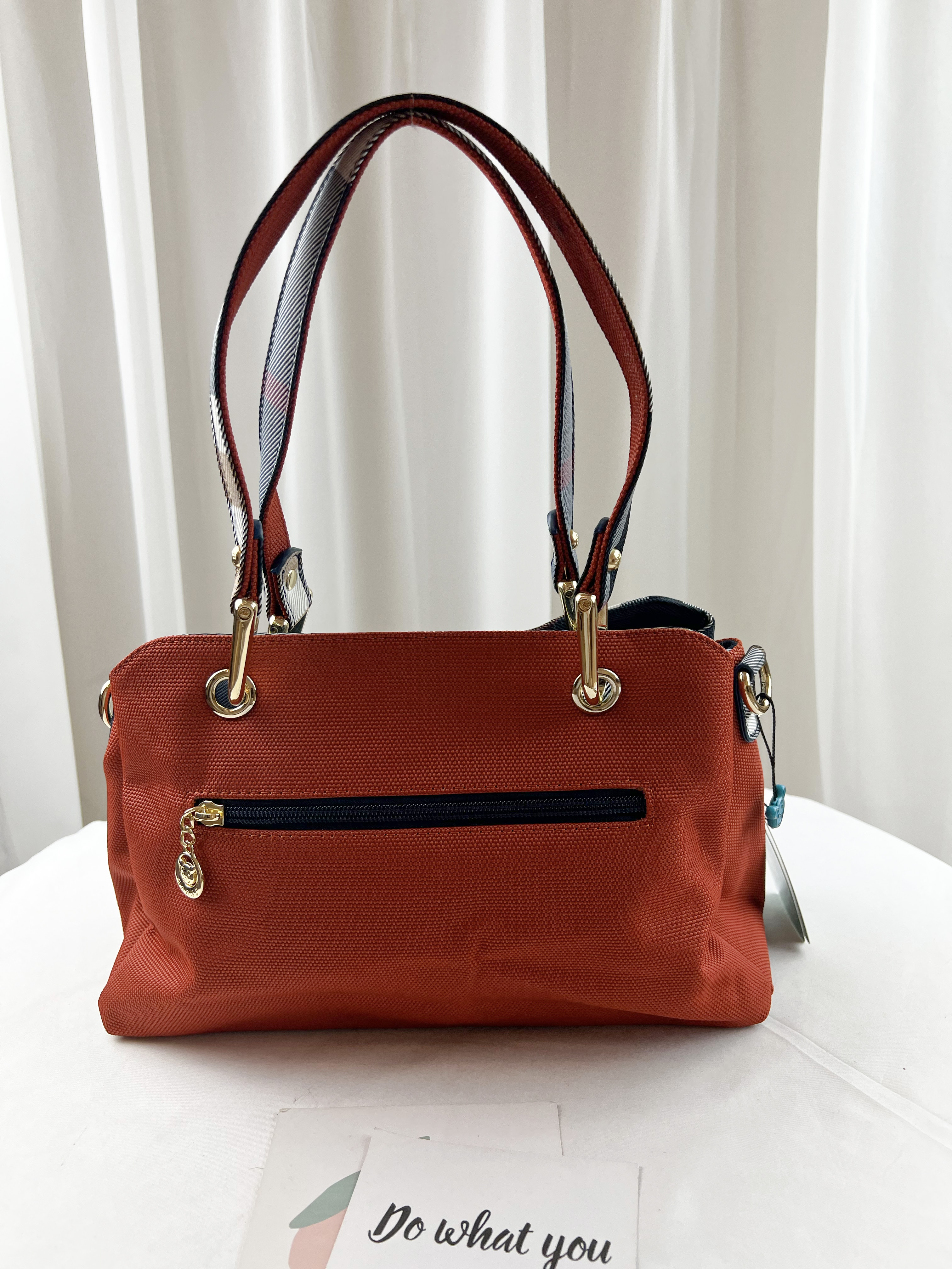 GOODS 橘格紋拼色手提包 / 側背包  #2668