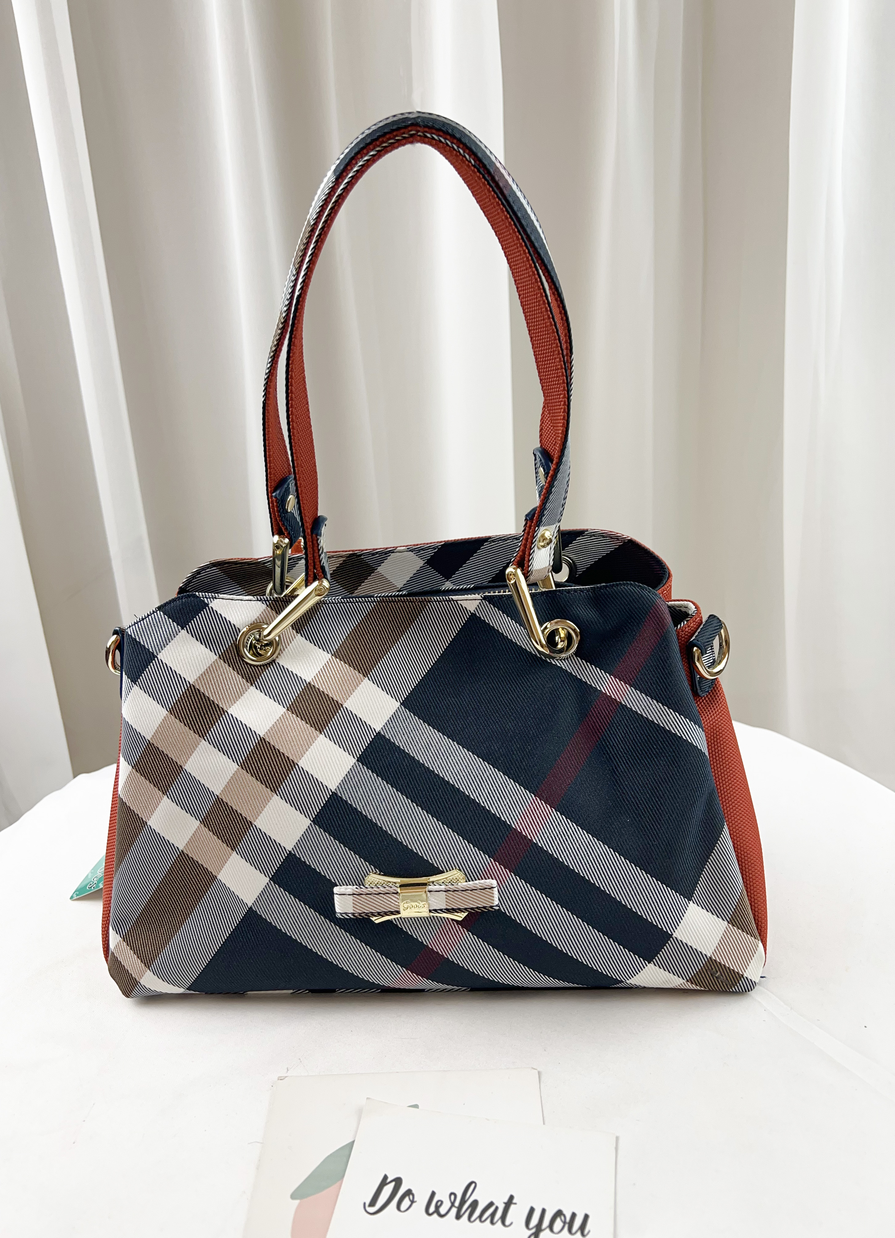 GOODS 橘格紋拼色手提包 / 側背包  #2668
