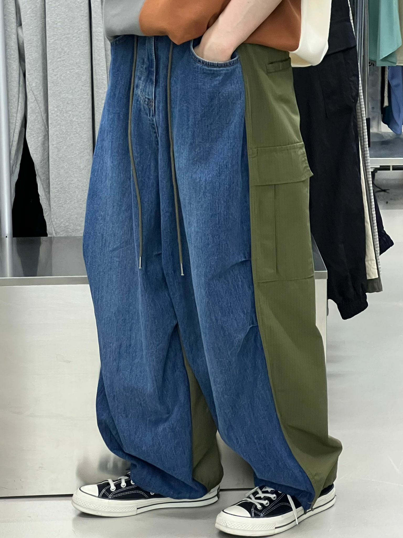 前後拼色牛仔工裝褲 P1766