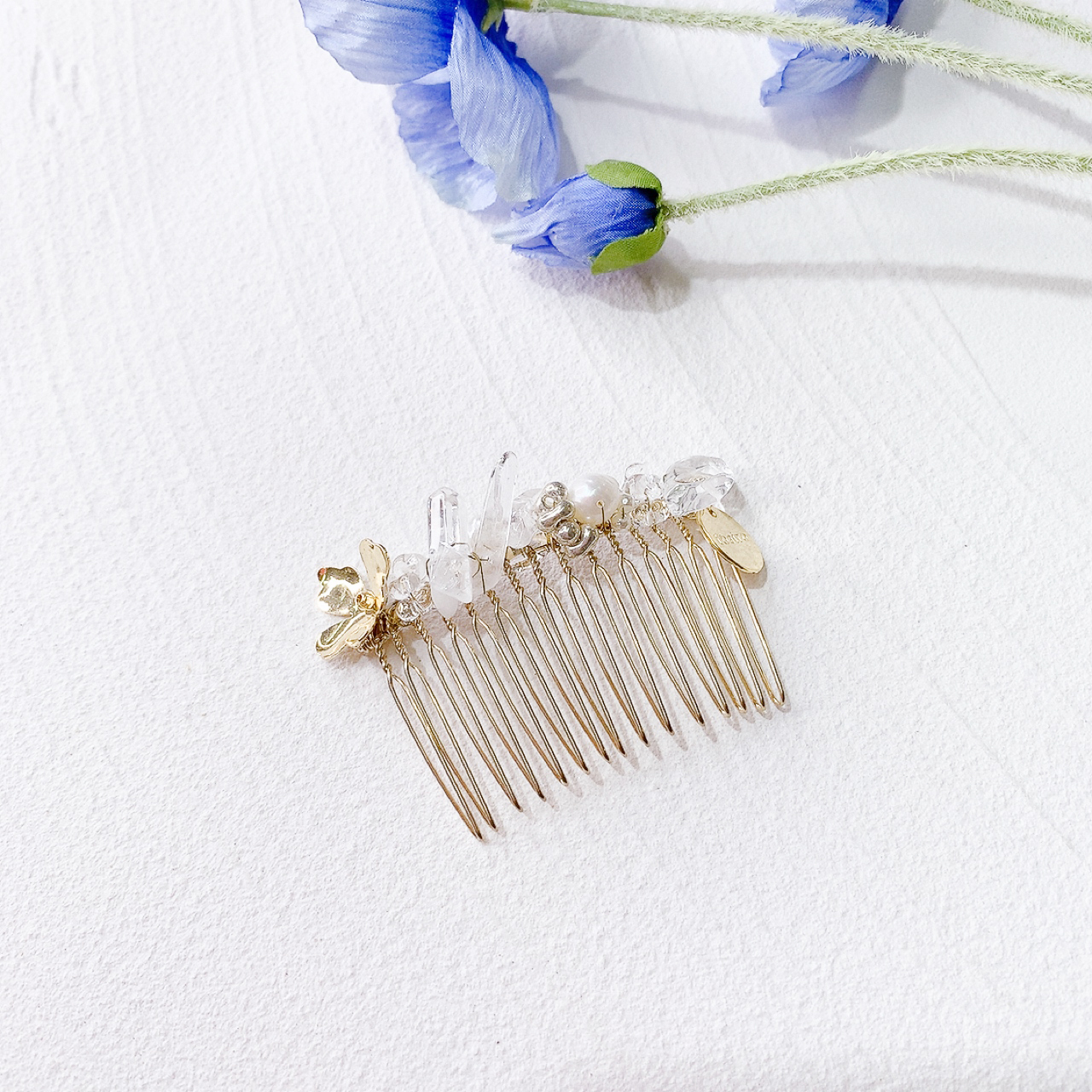 [手作家] 金屬花形透石髮梳