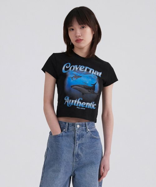 COVERNAT 九分條紋 T恤 短袖 黑色 女