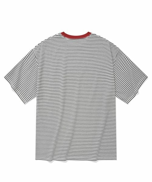 COVERNAT 黑色條紋 紅領 短袖 黑白