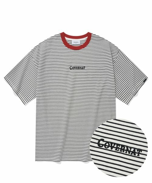 COVERNAT 黑色條紋 紅領 短袖 黑白