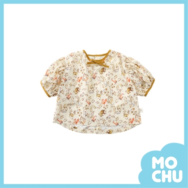 咖邊碎花杏色上衣