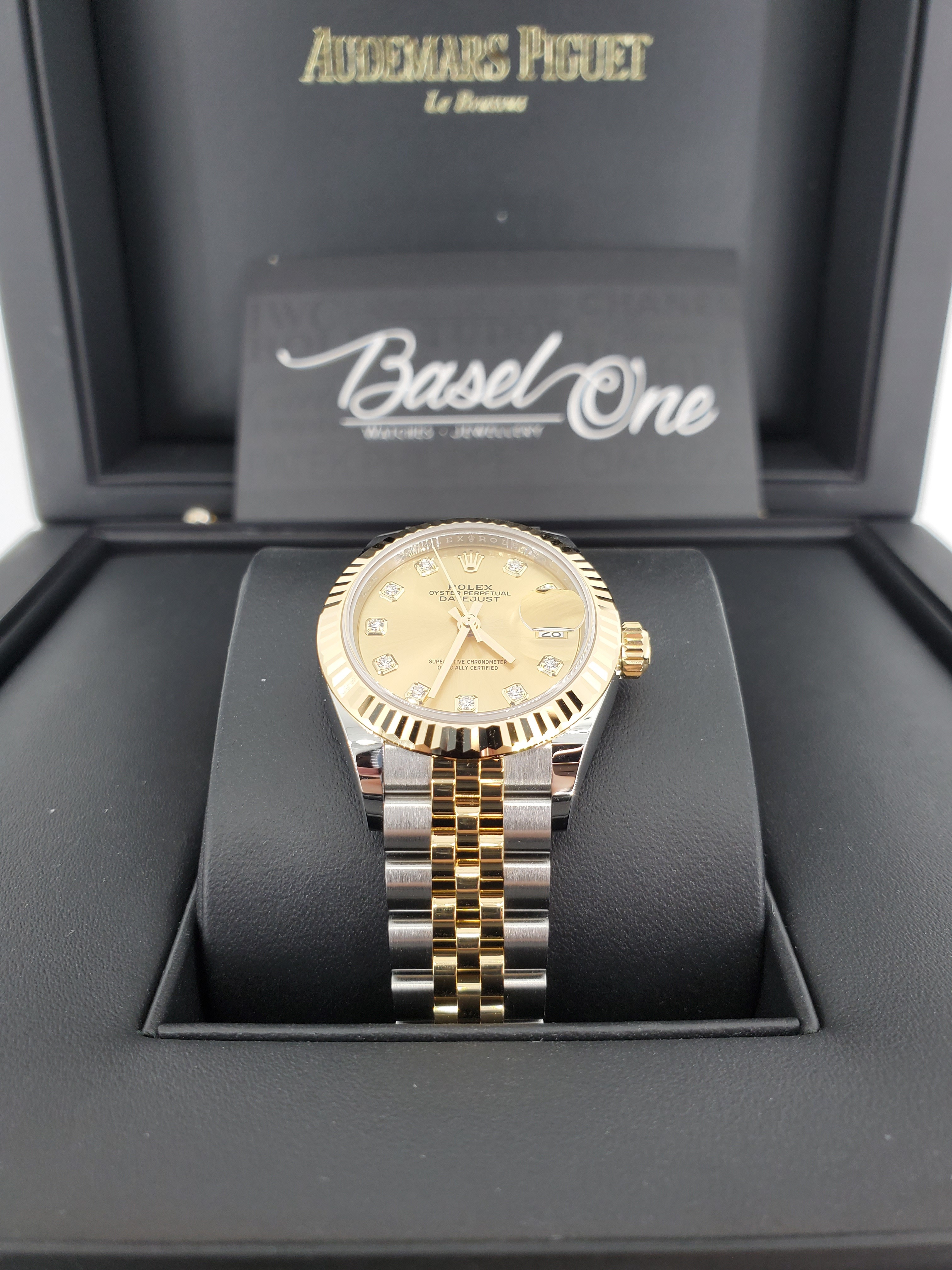 BRAND NEW ROLEX 279173 CHAMAGNE DIAL WITH DIAMOND YELLOW GOLD DATEJUST JUBILEE STRAP 28 MM