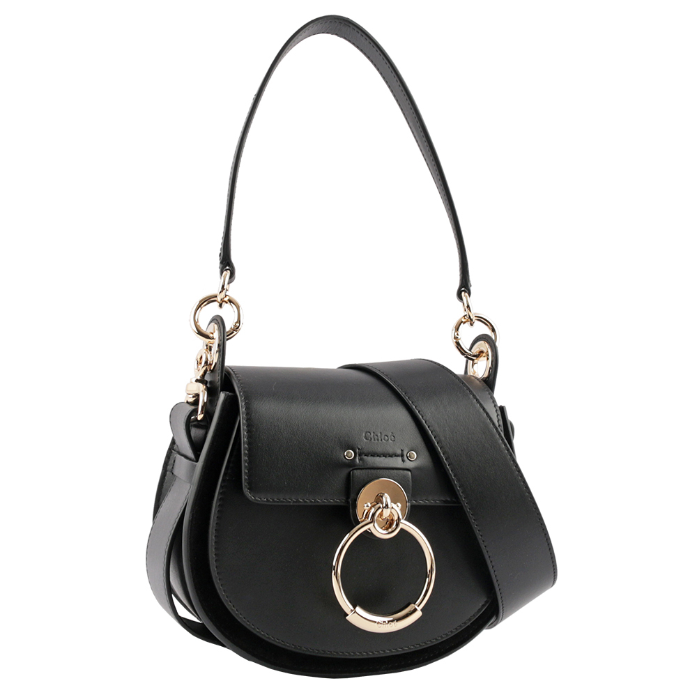 【Chloé】Tess Small Bag 小牛皮拼麂皮肩背/斜背二用包(黑色)