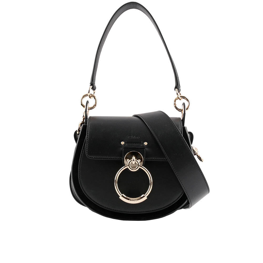 【Chloé】Tess Small Bag 小牛皮拼麂皮肩背/斜背二用包(黑色)
