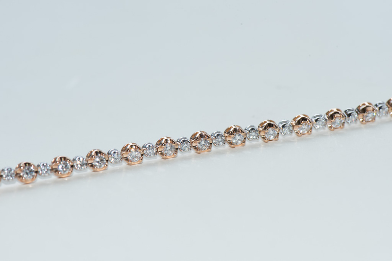 18K Double Tone 2mm & 2.7mm 2.46ct Tennis Diamond Bracelet
