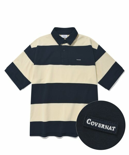 COVERNAT 橄欖球條紋 短袖 海軍藍