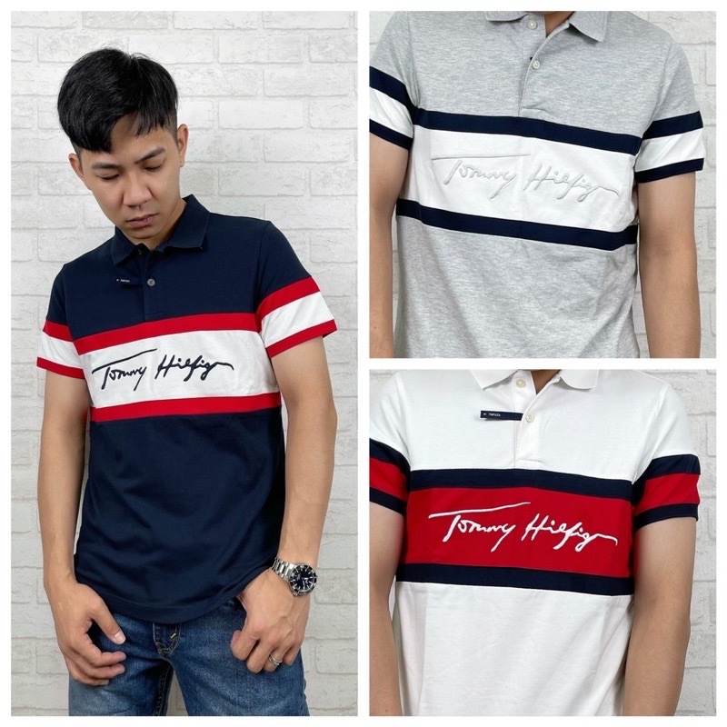 Tommy Hilfiger 電繡草寫 拼接撞色 Polo衫 短袖上衣
