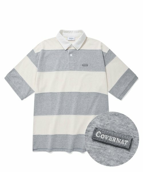 COVERNAT 橄欖球條紋 短袖 混色灰色
