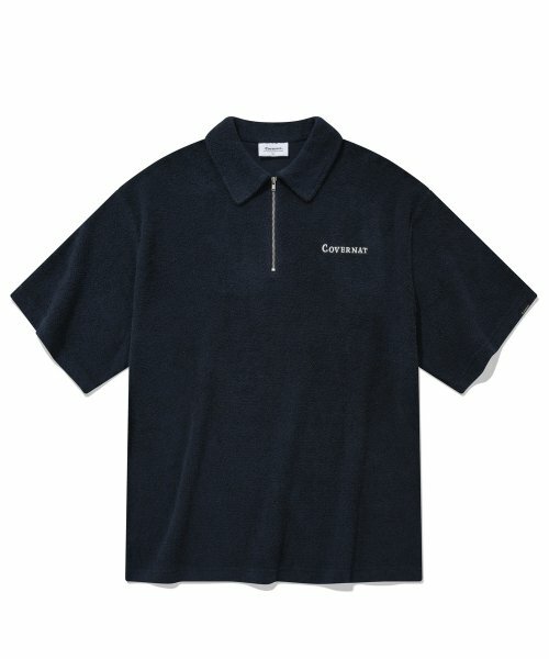 COVERNAT 半拉鍊造型 領口 短袖 海軍藍