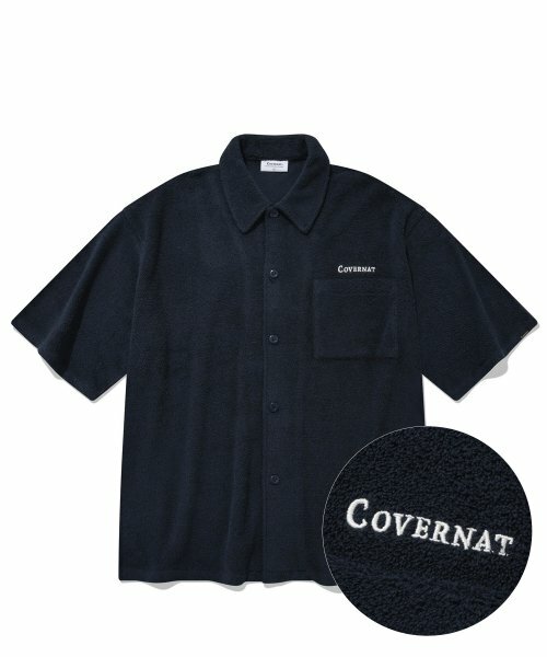 COVERNAT 毛圈開領襯衫 短袖 海軍藍