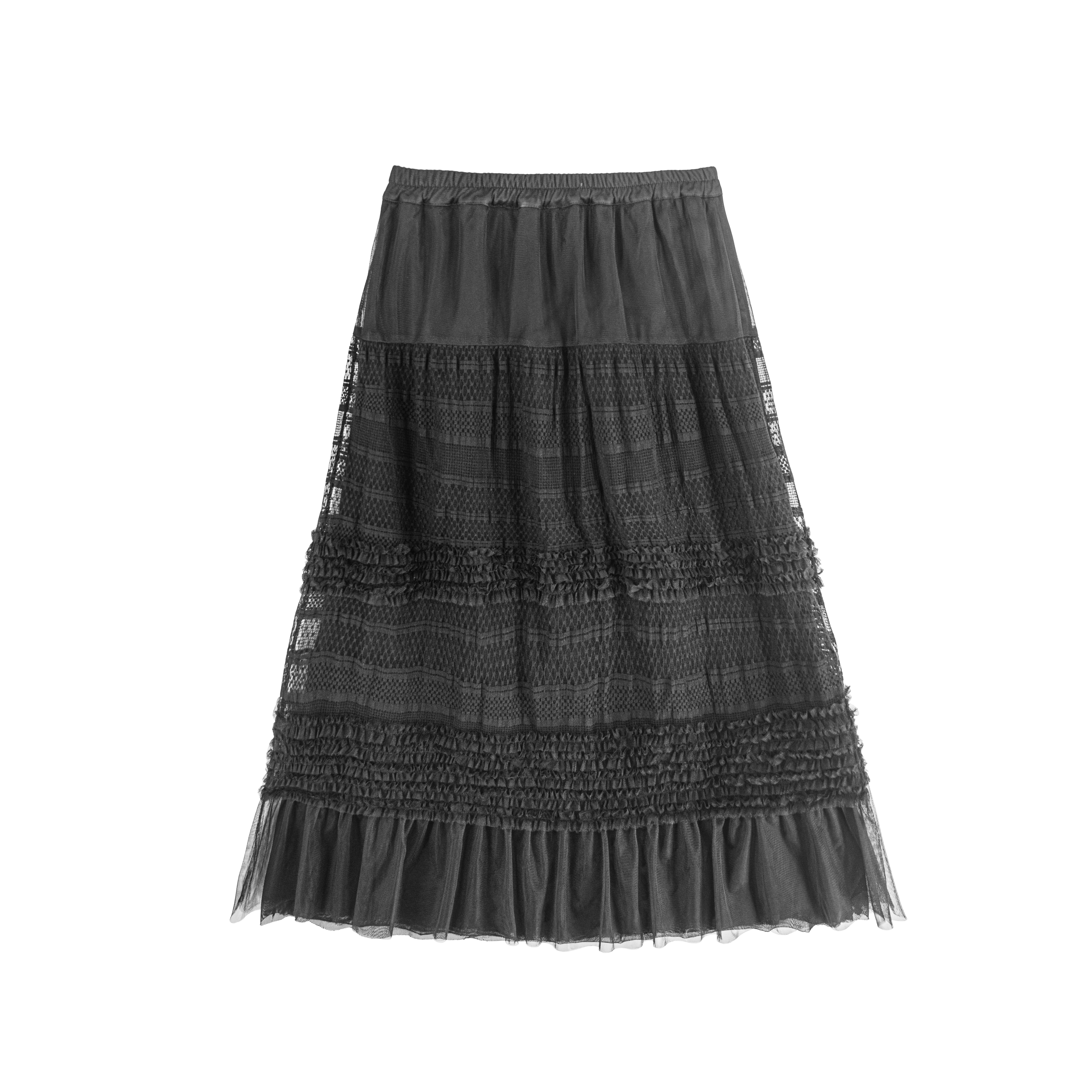 Lace skirt with gathering mesh details - K089C
