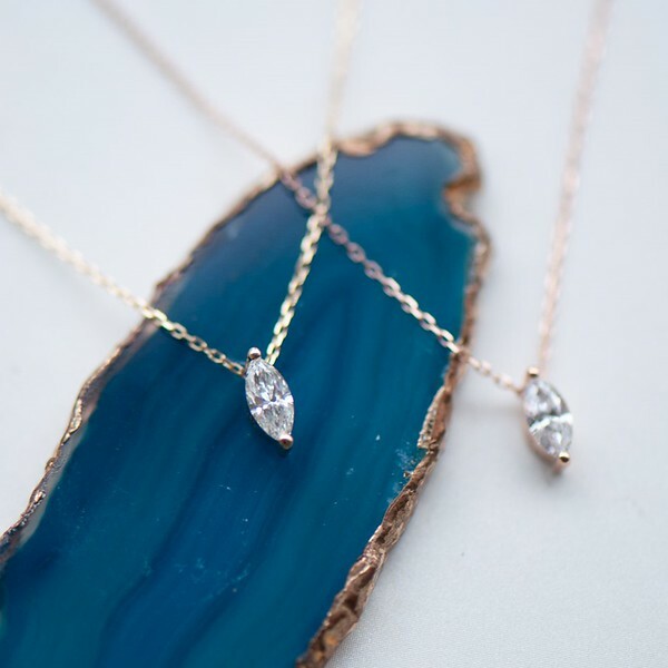18K Single Marquise Diamond Necklace