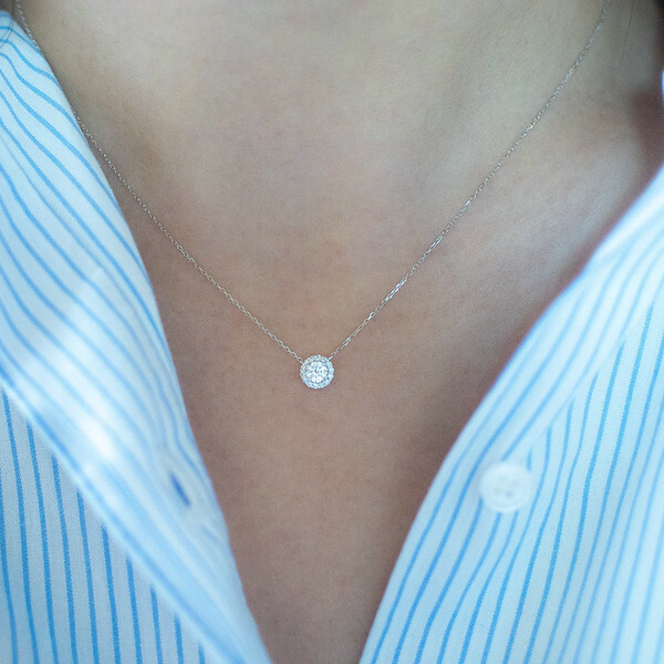 18K Halo Diamond Necklace