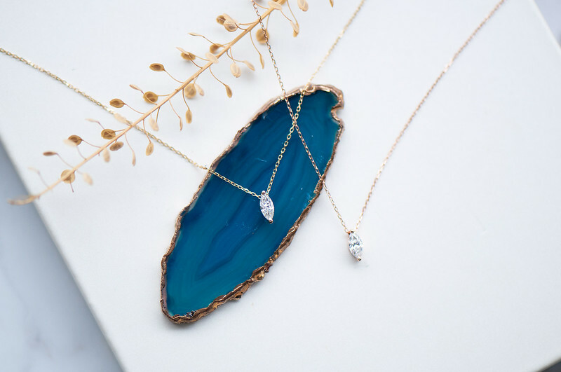 18K Single Marquise Diamond Necklace