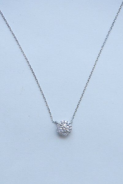 18K Halo Diamond Necklace