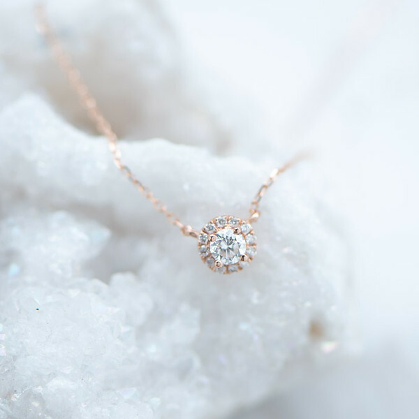 18K Mini Halo 0.10ct Diamond Necklace