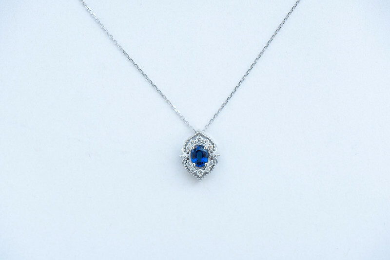 18K 2 way Blue Sapphire Diamond Necklace