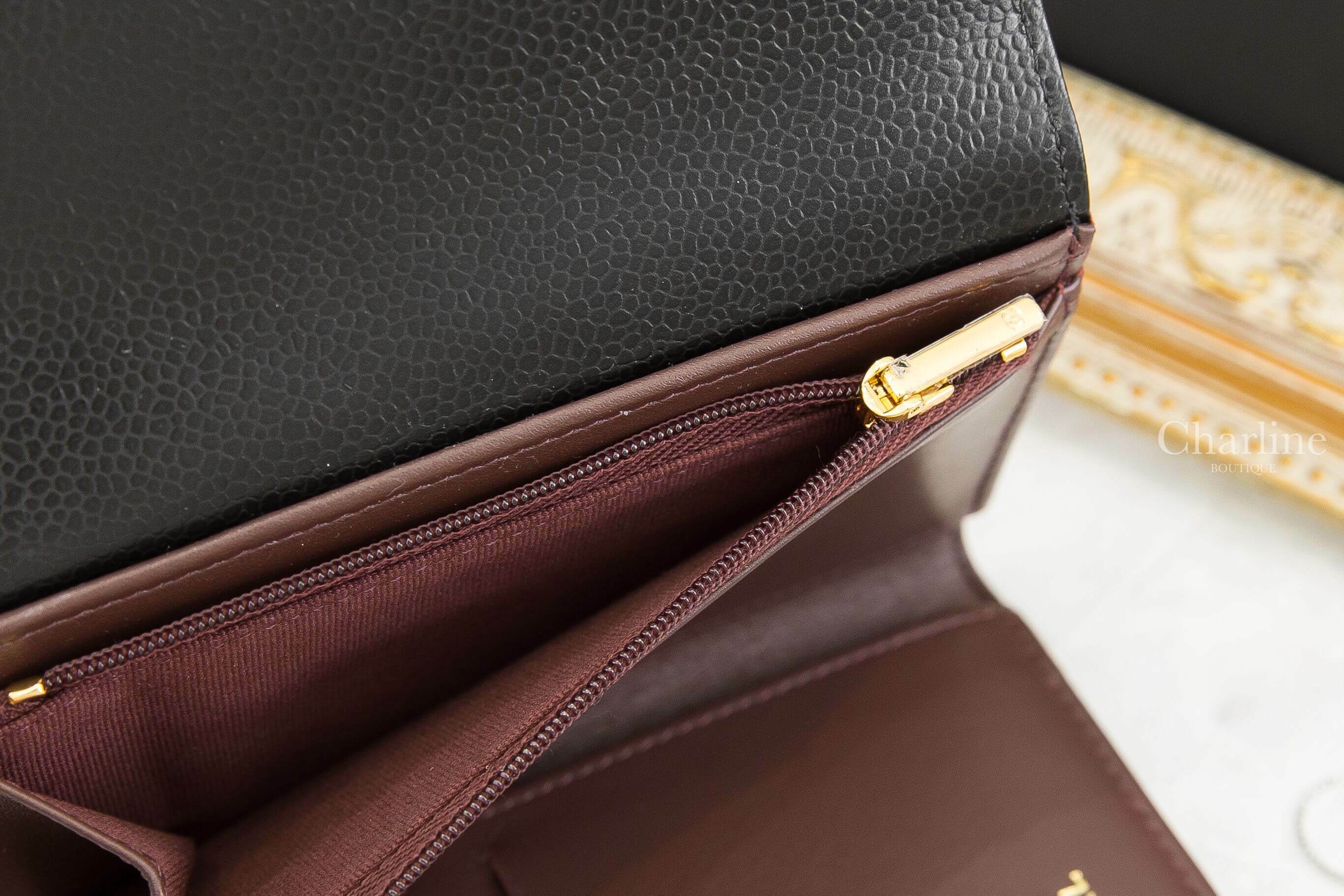 Chanel Medium Flap Wallet 黑色金CC荔枝菱格紋前釦式中夾-Charline Boutique 精品代購