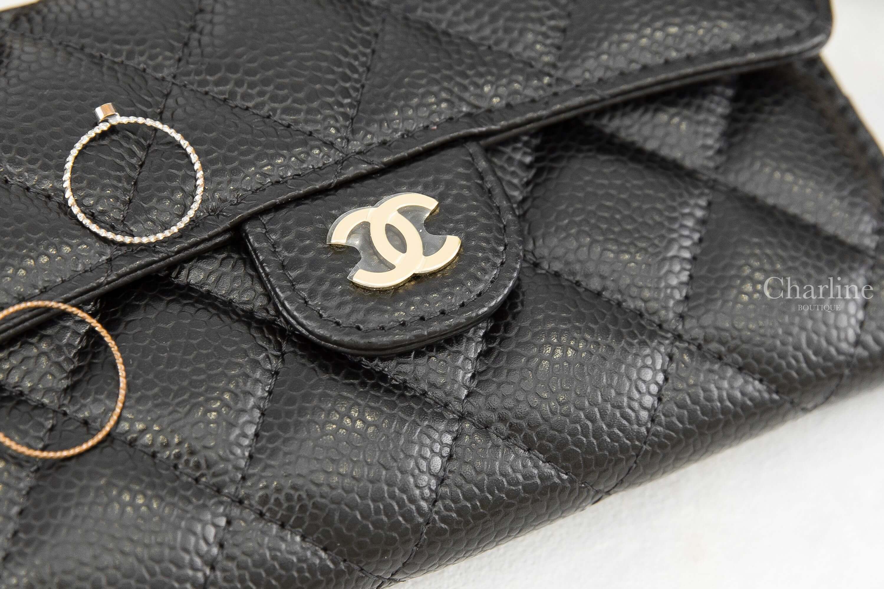 Chanel Medium Flap Wallet 黑色金CC荔枝菱格紋前釦式中夾