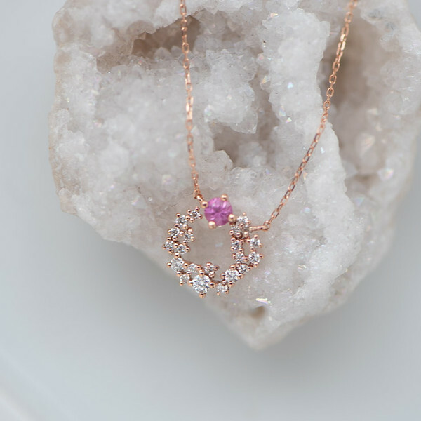 18K Pink Sapphire Diamond Necklace