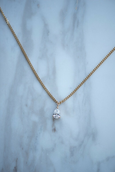 18K Single Pear Shape Diamond Necklace