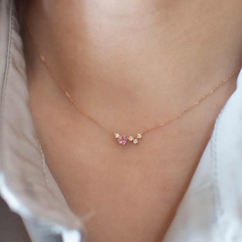 18K Vinta Pink Sapphire Diamond Necklace