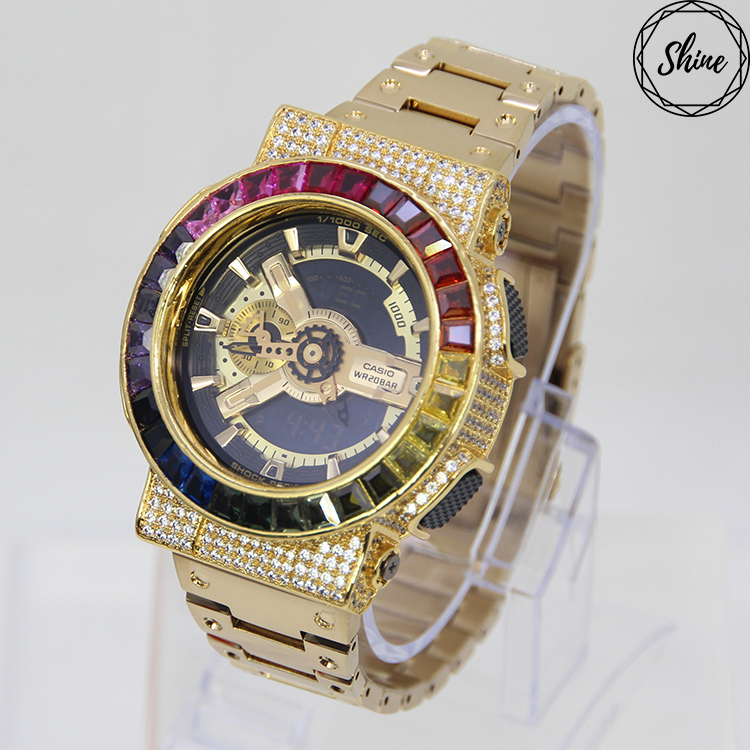 金色 改裝手錶 GA-110GB-1A (不鏽鋼錶帶) - 彩虹