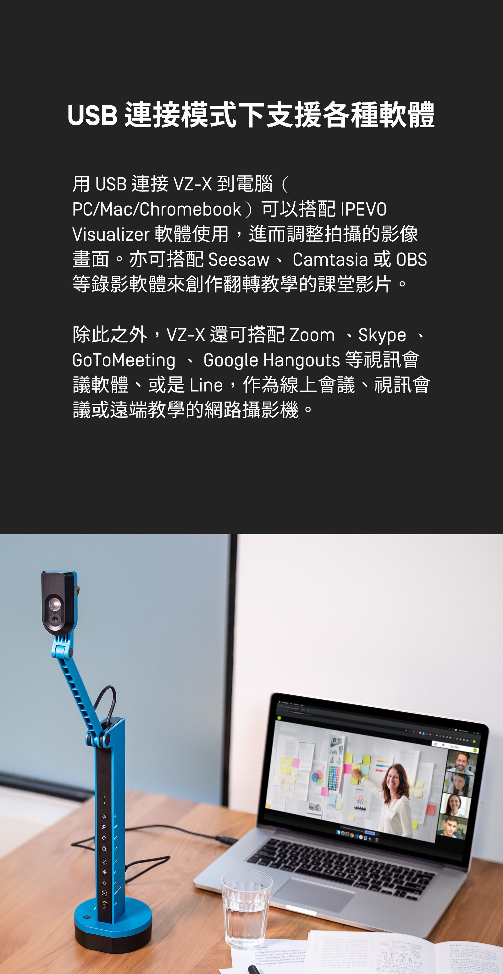 IPEVO VZ-X Wireless HDMI USB 800万画素書画カメラ Windows Mac iOS