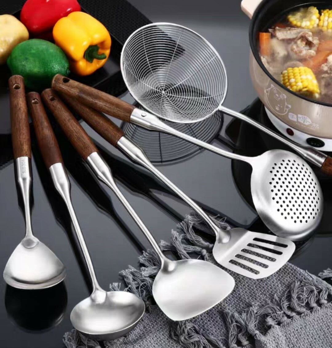 日式風格不銹鋼木柄廚具組