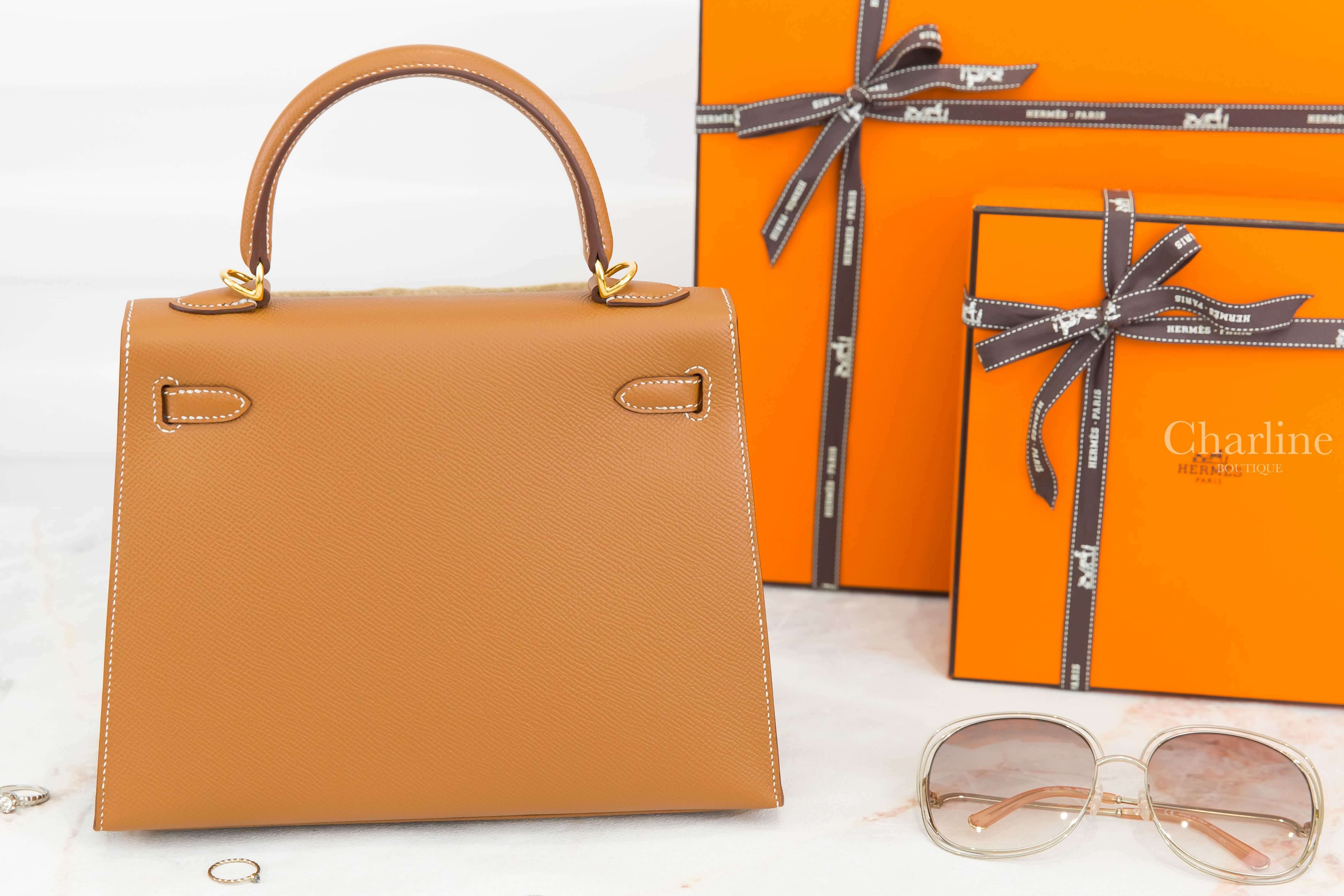 Hermès Kelly 25cm 37 Gold Epsom Z刻焦糖色金釦凱莉包-Charline Boutique 精品代購