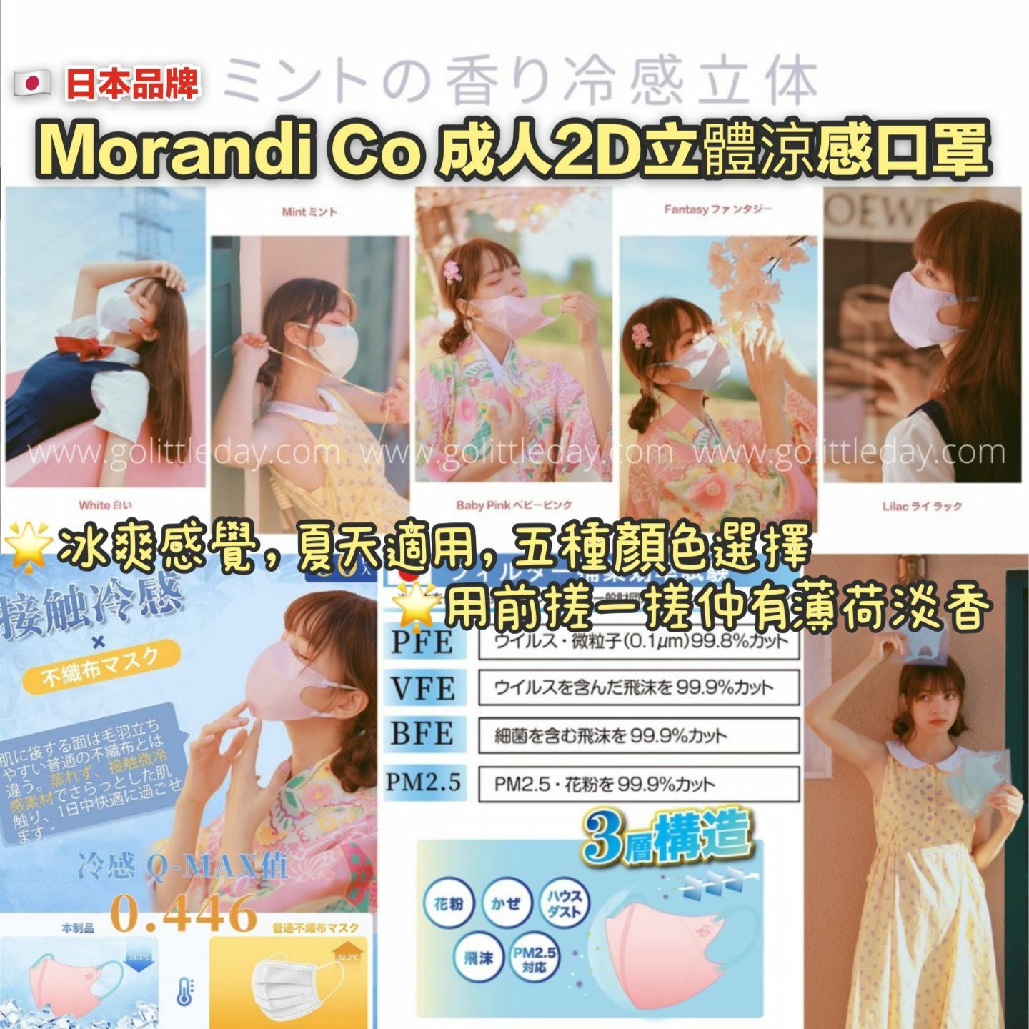 🇯🇵日本 Morandi Co 立體式成人涼感口罩 | 一盒20枚 (逢星期日截單後7-14個工作天發貨)