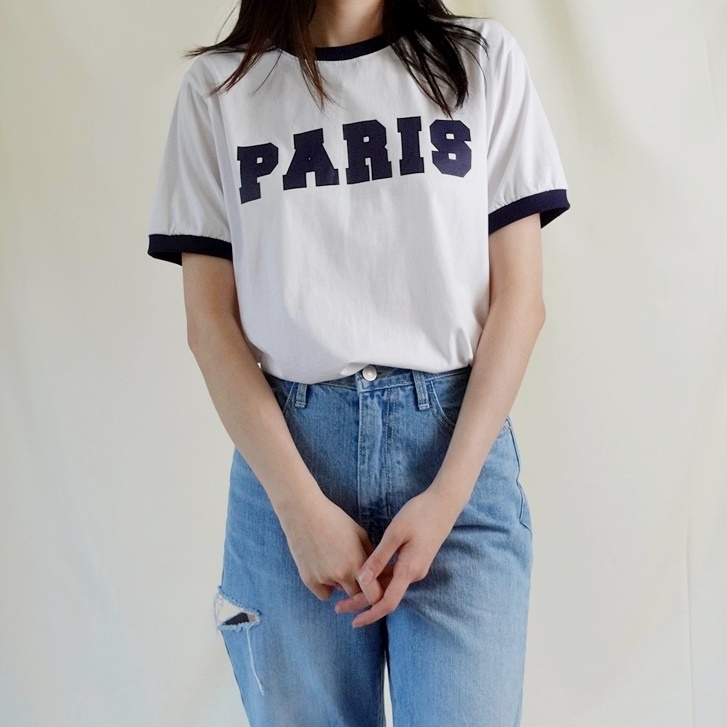 5W04 推薦!PARIS法式風格TEE 藍色