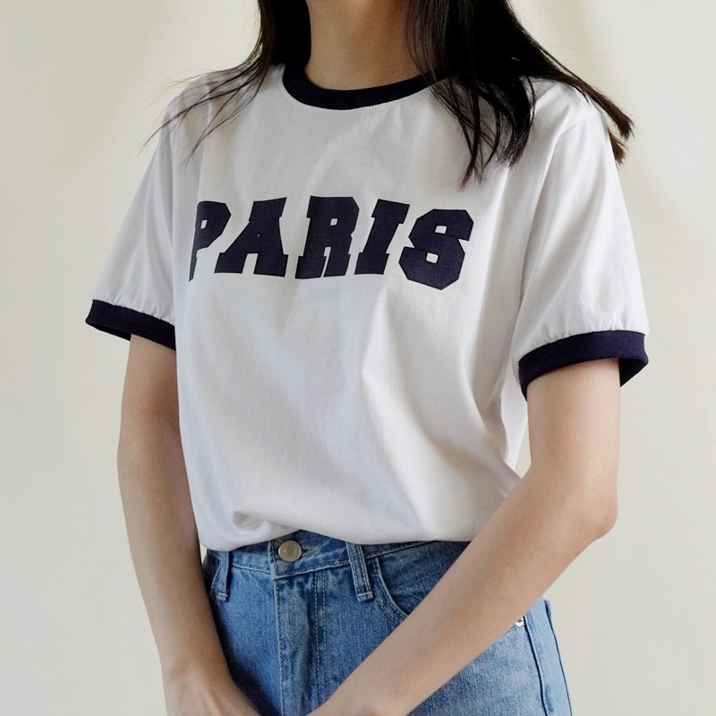 5W04 推薦!PARIS法式風格TEE 藍色
